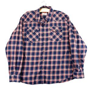 Wrangler Jean Shirt Jacket Mens 2XL Red Blue Plaid Long Sleeve Button Up
